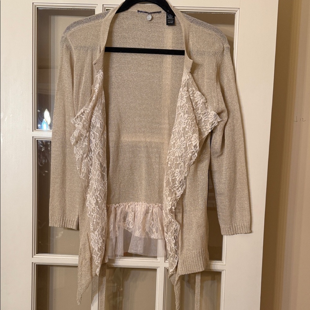 NWT Buckle Beige Lace Cardigan with tie size large